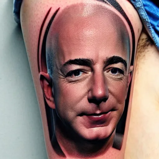 Image similar to a tattoo of jeff bezos's face