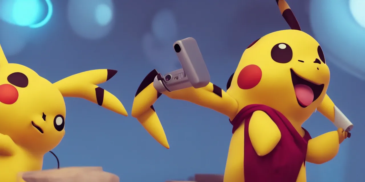 Prompt: pikachu taking a derp selfie, pixar artstyle, hyperdetailed, artstation, accurate, octane render, 8k