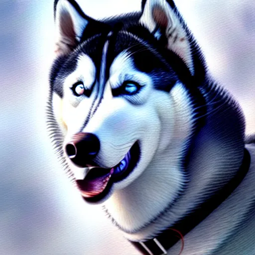 Prompt: a portrait of husky in white west, an ultrafine detailed painting by ayami kojima, cgsociety, fantasy, anime digital art, lovecraftian, cosmic horror, detailed painting