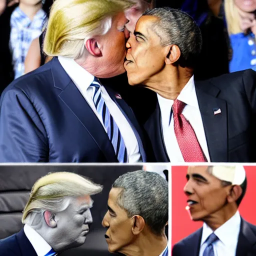 Prompt: donald trump and barrack obama kissing, 4k, photo, realistic,