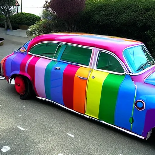 Prompt: a rainbow car