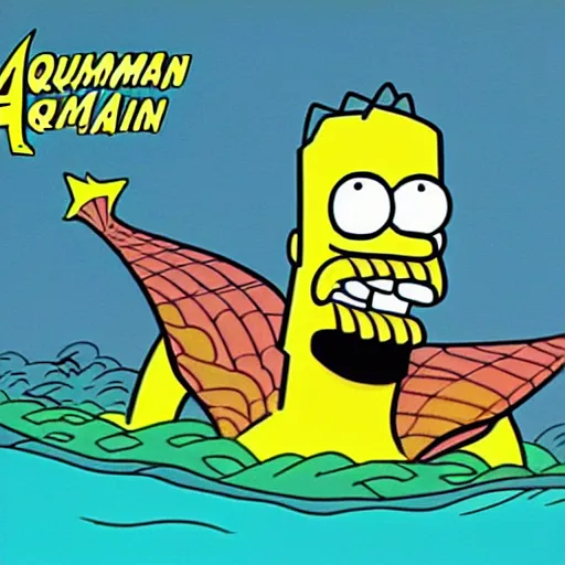 Image similar to aquaman, cartoon frame by matt groening ( the simpsons )