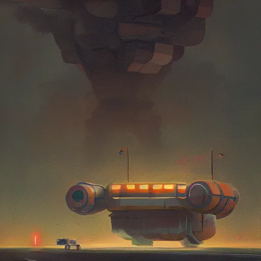 Prompt: thor the god of thunder landing on the ground simon stalenhag