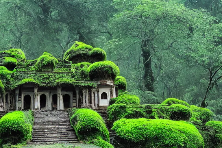 Image similar to varsai palace covered with moss inside a jungle