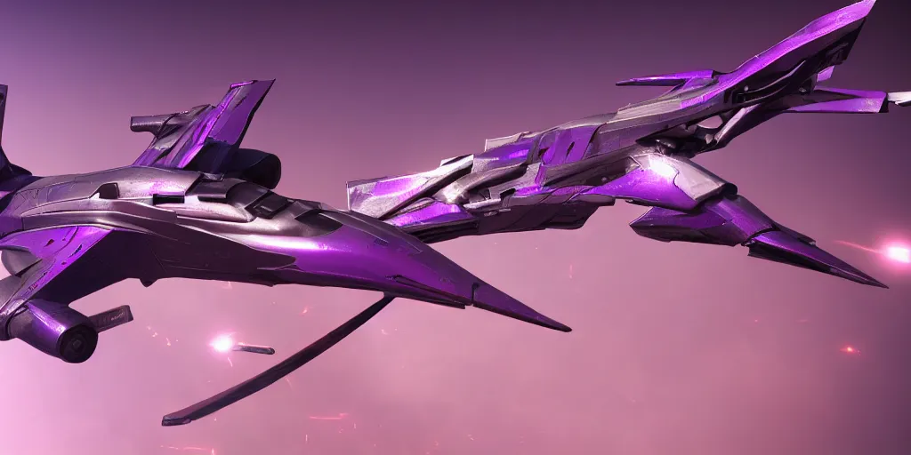 Prompt: cyberpunk concept inspired jet, futuristic look, highly detailed body, aerodynamic body, photorealistic camera shot, bright studio setting, studio lighting, crisp quality and light reflections, unreal engine 5 quality render, purple and dark tones