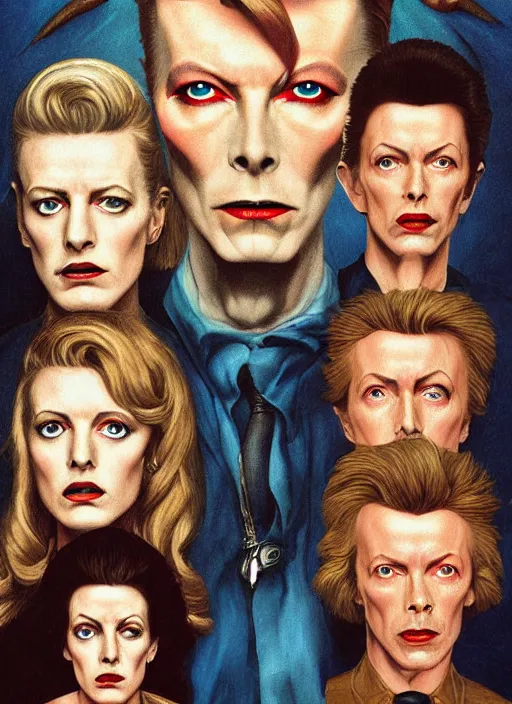 Image similar to twin peaks poster art, portrait of david bowie learns from synthizia where the next clue lies, by michael whelan, rossetti bouguereau, artgerm, retro, nostalgic, old fashioned