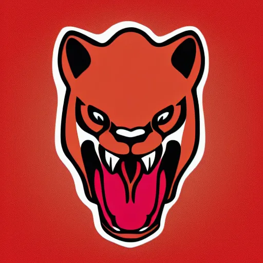 Image similar to concept cell shaded logo. Cougar. Red background.