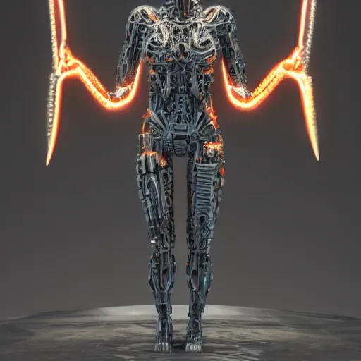 Image similar to 3 d render melted cyborg humanoid, sculpture, chrometype, liquid metal, neotribal, raytraced, volumetric lightning, 8 k by wlop, innate studio h - 1 0 0 0 w - 1 0 0 0