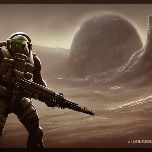 Image similar to Colonial Marines, alien desert, artstation, award winning, digital art, science fiction, Pulse rifles,