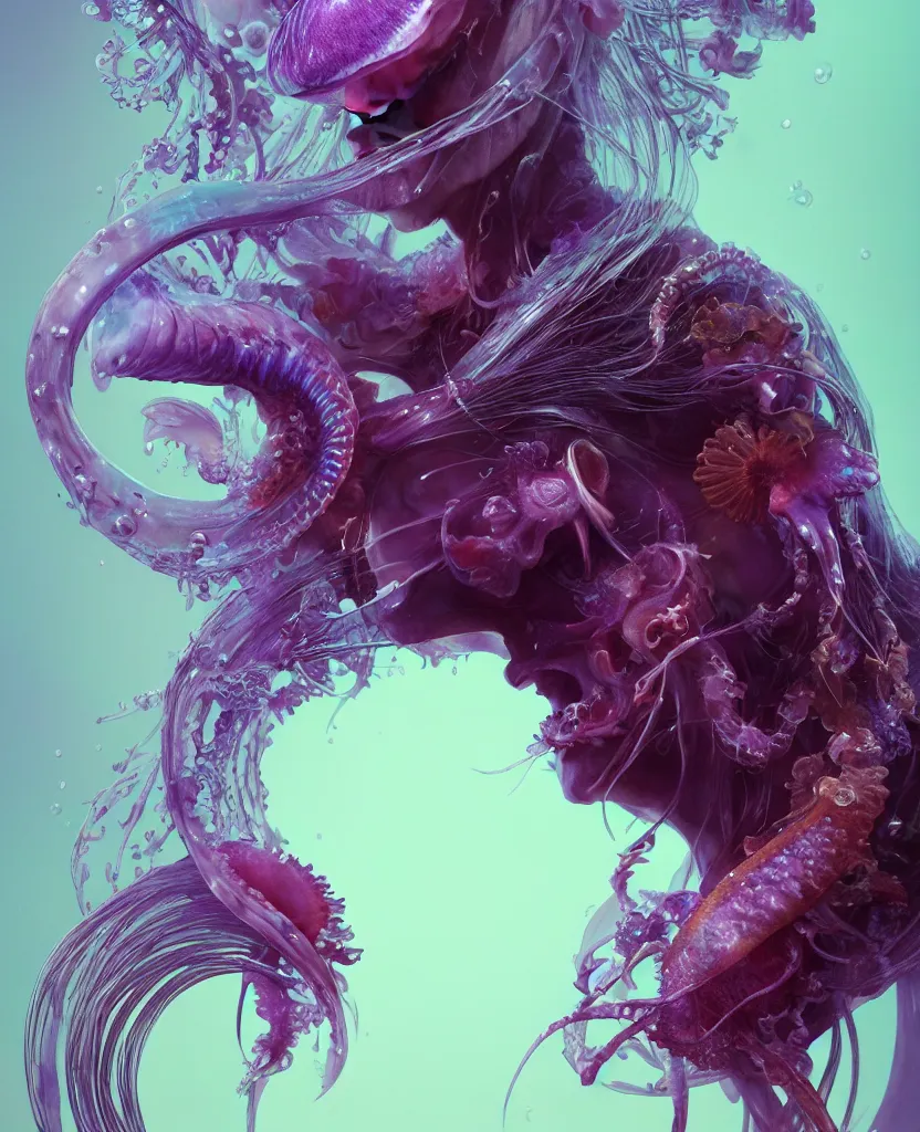 Image similar to goddess close-up portrait animal skull. jellyfish phoenix head, nautilus, orchid, skull, betta fish, bioluminiscent creatures, intricate artwork by Tooth Wu and wlop and beeple. octane render, trending on artstation, greg rutkowski very coherent symmetrical artwork. cinematic, hyper realism, high detail, octane render, 8k