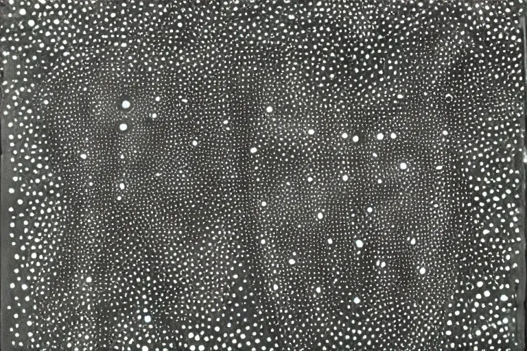 Image similar to teeth, smile, faceless people, black figures, dark, acrylic, clay, dots abstract, dripping, stipple, pointillism, technical, abstract, minimal, style of francis bacon, asymmetry, pulled apart, stretch, cloak, eerie, made of dots, abstraction chemicals, blotter, mask, colored dots, splotch, old painting style