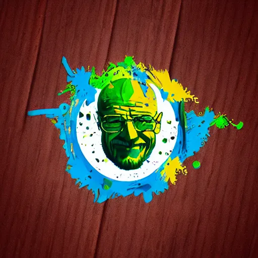 Prompt: logo design, walter white smiling like the joker, splatter paint