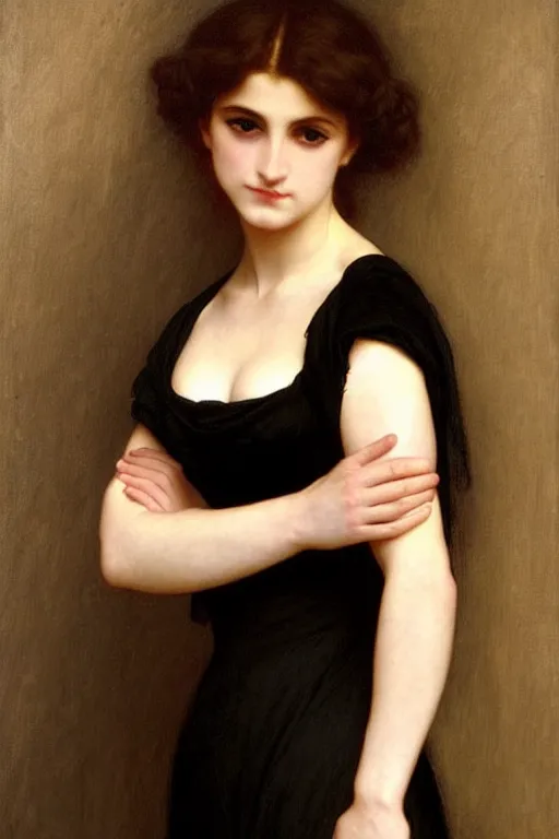 Image similar to lady in black dress, painting by rossetti bouguereau, detailed art, artstation