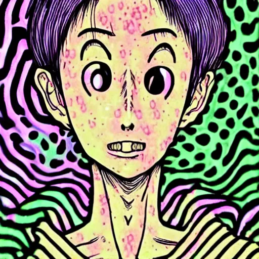 Image similar to junji ito manga character colorful