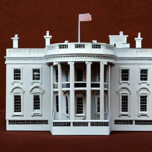 Image similar to white house made of brown cardboard, photographic box fort, hyperdetailed