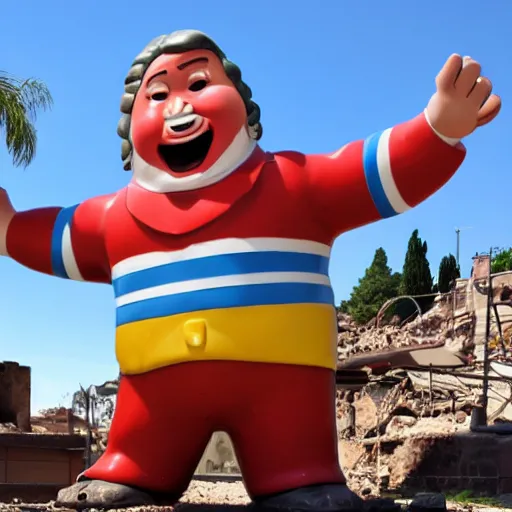 Prompt: a Bobs Big Boy mascot statue being excavated from the ruins of Pompeii, ultra detailed, 8k resolution, ultrarealistic