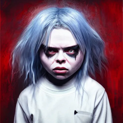 Image similar to painting of billie eilish by michal karcz in the style of chucky | freddy krueger style