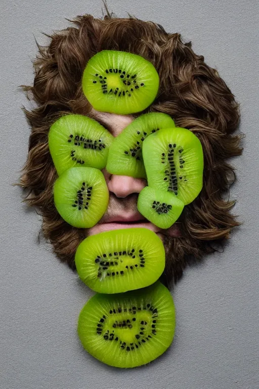 Image similar to 📷 joe keery made of kiwi fruit 🥝, made of food, head portrait, dynamic lighting, 4 k