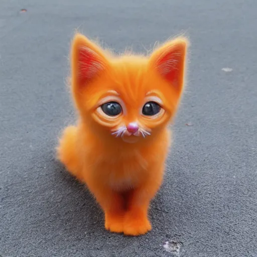 Image similar to orange kitten big eyes a lot of fur cute highly detailed high - quality photo realistic 8 k