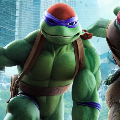 Image similar to Super realistic image of the Teenage Mutant Ninja Turtles 4k detail