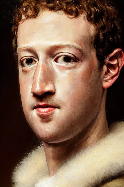 Prompt: an accurate a close - up portrait of mark zuckerberg painted by rembrandt, oil painting, baroque painting, highly detailed, 4 k.