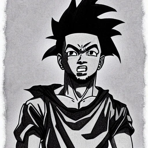 Image similar to kendrick lamar drawn in the style of dragon ball z, highly detailed, shading