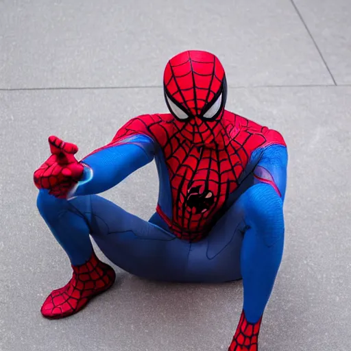 Image similar to dramatic scenes of wounded spiderman, tearing mask