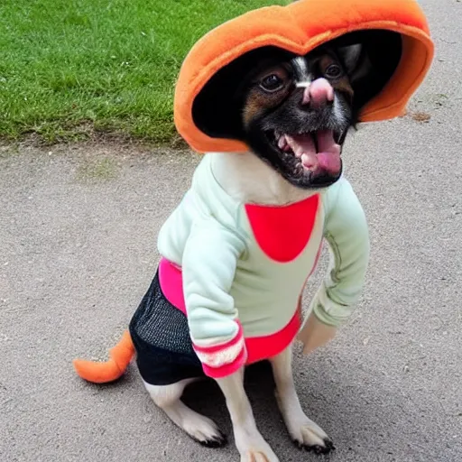Prompt: a dog wearing a dog costume