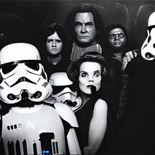 Prompt: photo from the set of a star wars movie directed by ed wood, black and white
