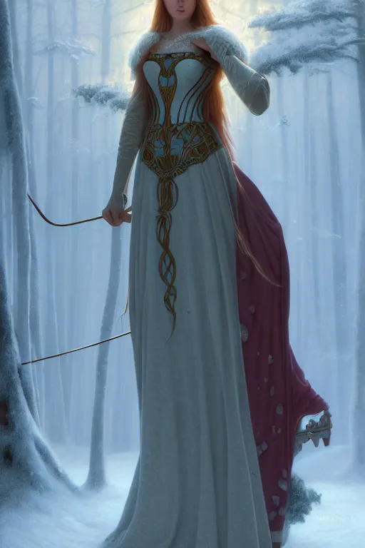 Image similar to nostalgia for a fairytale, nordic, ice, medieval maiden, long hair, tall and thin, illustration, dramatic lighting, soft details, painting, art nouveau, octane render, 8 k, hd, by edmund blair leighton, brom, charlie bowater, faces by otto schmidt