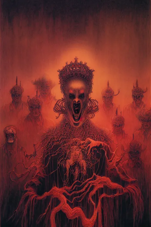 Image similar to zhongyuan festival, chinese ghost festival, king of hell, inside page of comic book, psychedelic lights and fog, in the style of zdzislaw beksinski, ayami kojima, takato yamamoto, barclay shaw, karol bak, glowing light and shadow, hyperrealist