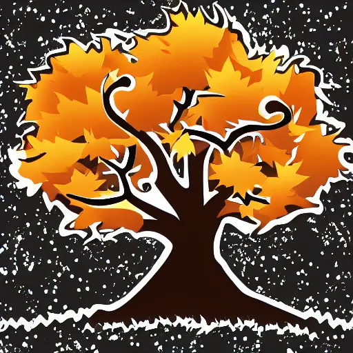 Image similar to CLIP ART of a tree in the autumn. Dark Fantasy.