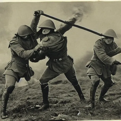 Image similar to vintage photograph of sauron fighting in ww 1