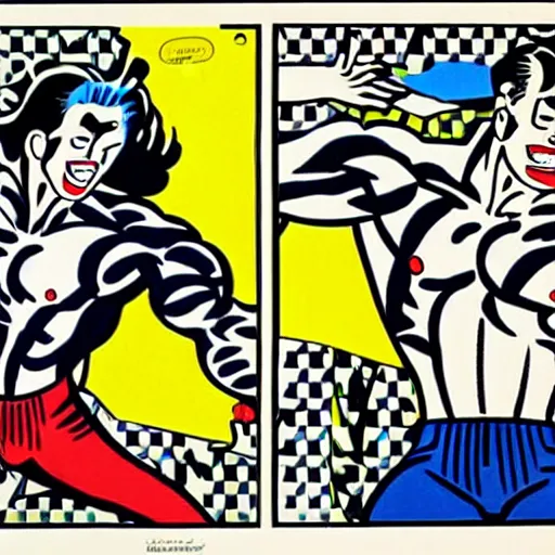 Prompt: roy lichtenstein ripped man