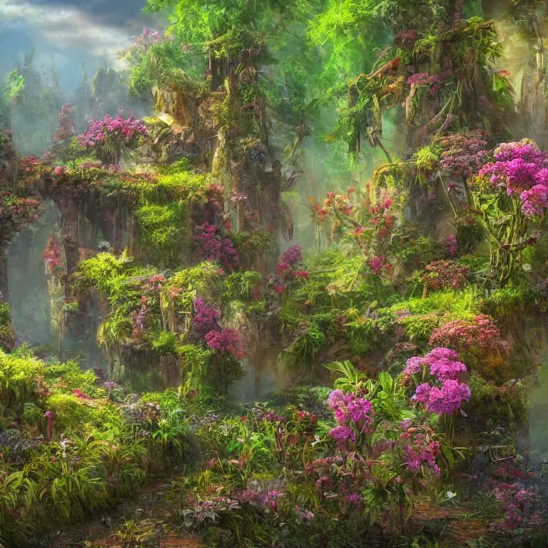 Prompt: a beautiful painting plant sprouts in a fantasy world full of interesting buds fictional and gorgeous, 8 k resolution, highly detailed, hdr