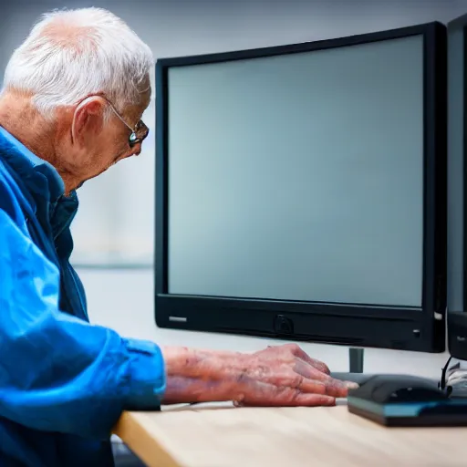 Image similar to old man staring at a highly advanced computer , old photo , HD , 4k