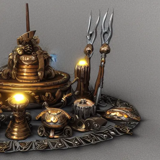 Image similar to mediaval magical weapons, plataform game, various items, dwarf intricate detail dramatic rtx on epic render dynamic lighting