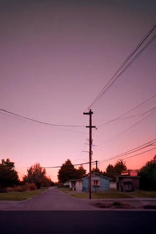 Image similar to a detailed photographic render of a 1 9 5 0 s american suburb at sunset by todd hido, photoreal, 4 k