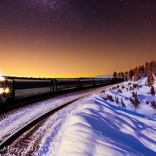 Image similar to a night train rushes through the milky way, winter