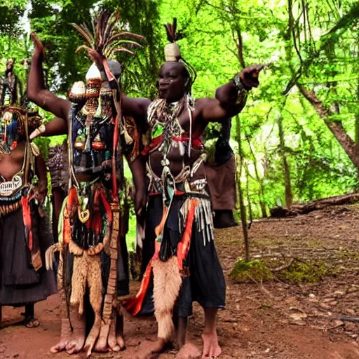 Prompt: : dogon shamen in the Forrest