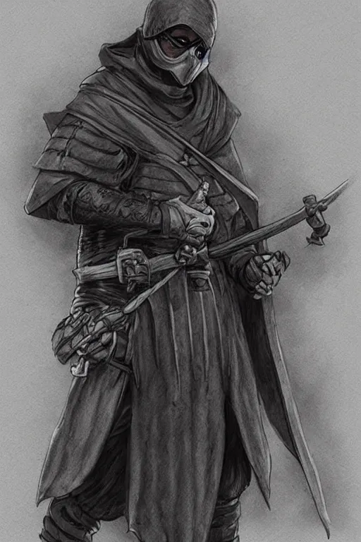 Image similar to concept of a medieval fantasy character that is a robber, by Even Amundsen, pencil