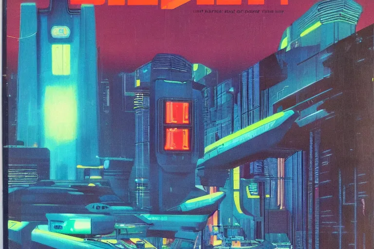 Image similar to 1979 OMNI Magazine Cover of Inverness. in cyberpunk style by Vincent Di Fate