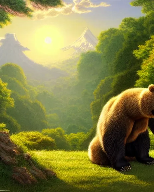 Prompt: a bear rabbit hybrid, sitting in tokyo, unique, sunny day, highly detailed, masterpiece, award winning, realistic, art by thomas cole and studio ghibli