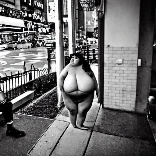 Image similar to morbid obesity, new york, candid, bokeh, wide angle