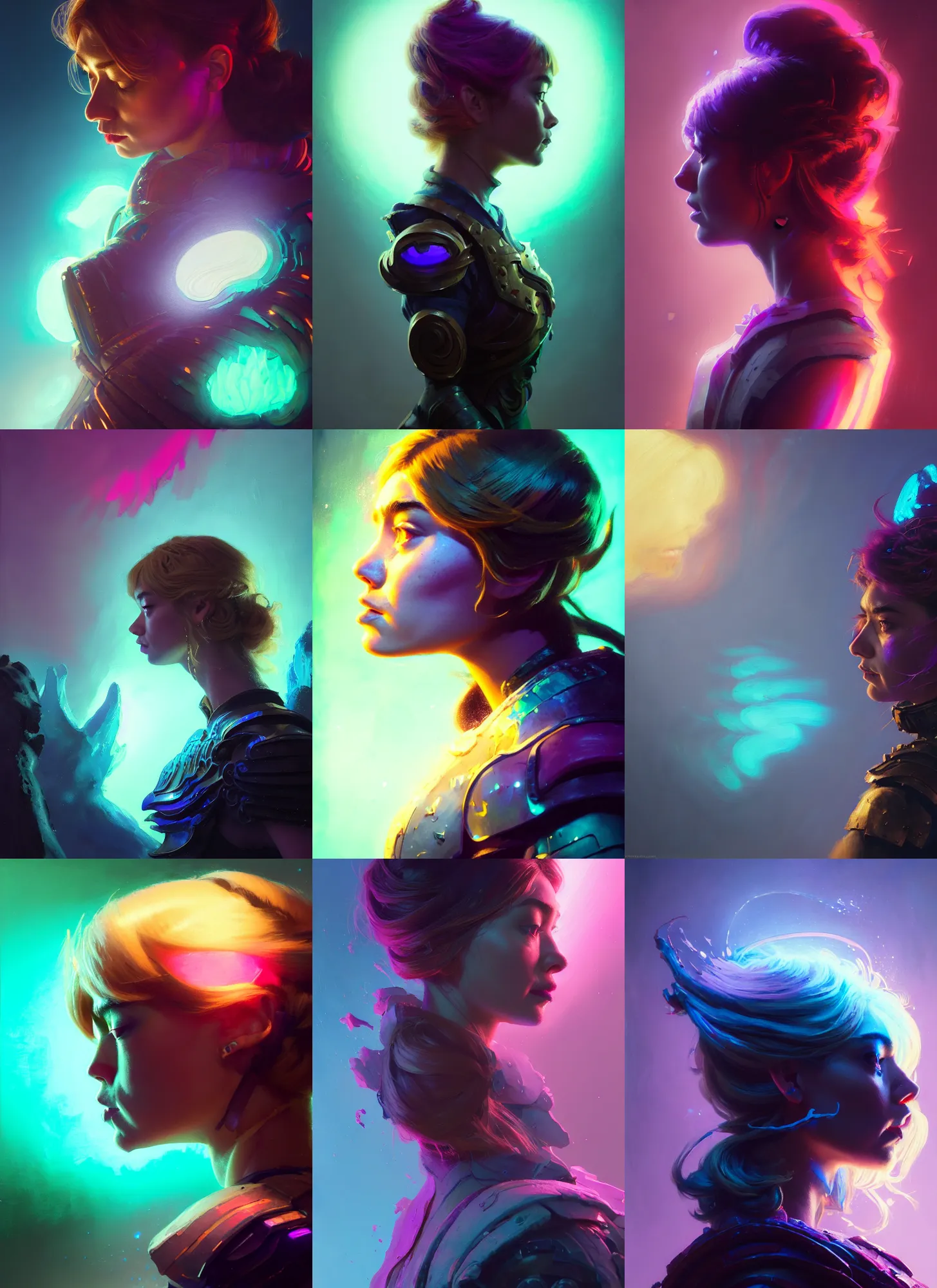 Prompt: side portrait, imogen poots, paladin, gloomhaven, organic painting, hard edges, psychedelic, neon, luminescent, cryengine, frostbite 3 engine, octane render, by greg manchess, huang guangjian, gil elvgren, sachin teng, greg rutkowski, jesper ejsing, rhads, cushart krenz