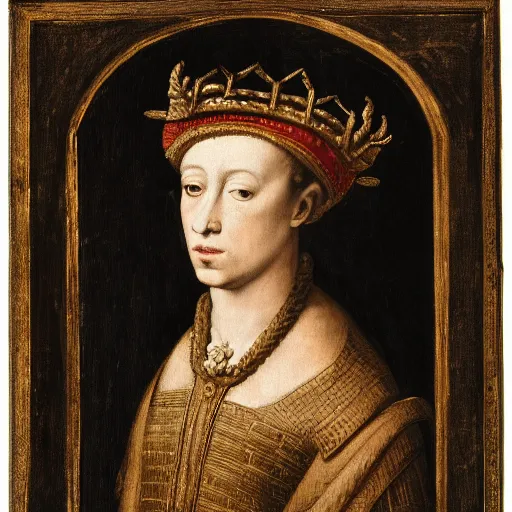 Image similar to renaissance style portrait of a rupicapra rupicapra wearing a crown and a cape, dark background