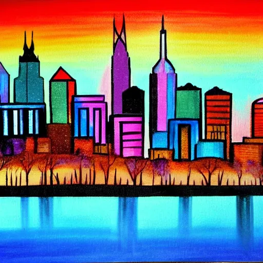 Image similar to colorful painting of nashville skyline in the style of henri matiss