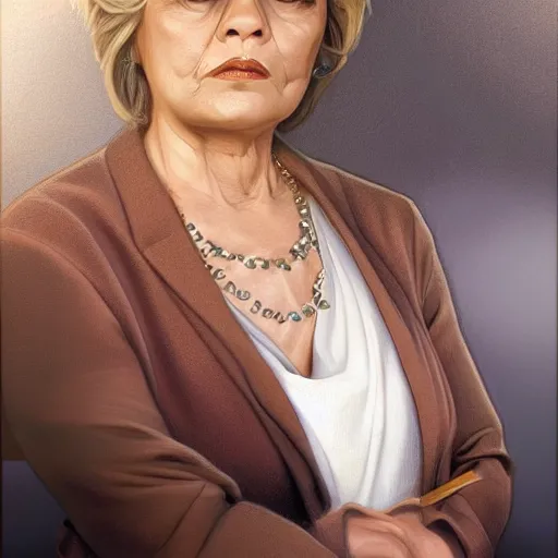 Prompt: ultra realistic illustration, roseanne barr as hillary clinton, intricate, elegant, highly detailed, digital painting, artstation, concept art, smooth, sharp focus, illustration, art by artgerm and greg rutkowski and alphonse mucha