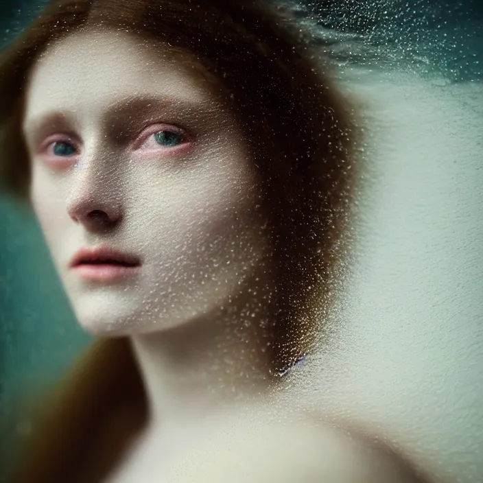 Image similar to Kodak Portra 400, 8K,ARTSTATION, Caroline Gariba, soft light, volumetric lighting, highly detailed, britt marling style 3/4 , extreme Close-up portrait photography of a beautiful woman how pre-Raphaelites,inspired by Ophelia paint, the face emerges from water of Pamukkale, underwater face, hair are intricate with highly detailed realistic beautiful flowers , Realistic, Refined, Highly Detailed, interstellar outdoor soft pastel lighting colors scheme, outdoor fine art photography, Hyper realistic, photo realistic