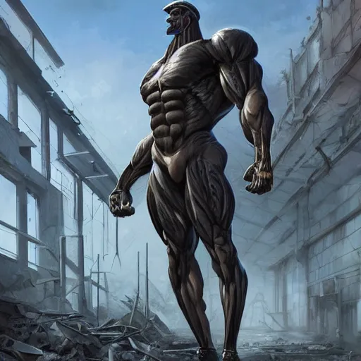 Prompt: a hyper - muscular anthropomorphized horse wearing a tactical bodysuit standing in the ruins of a facility, equine, bodybuilder physique, dynamic pose, highly detailed, digital painting, artstation, concept art, illustration by artgerm, greg rutkowski, makoto shinkai